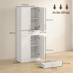 Tall Kitchen Sideboard with 2 Cabinets and a Central Drawer, Adjustable Shelves and 4 Doors in Total, White