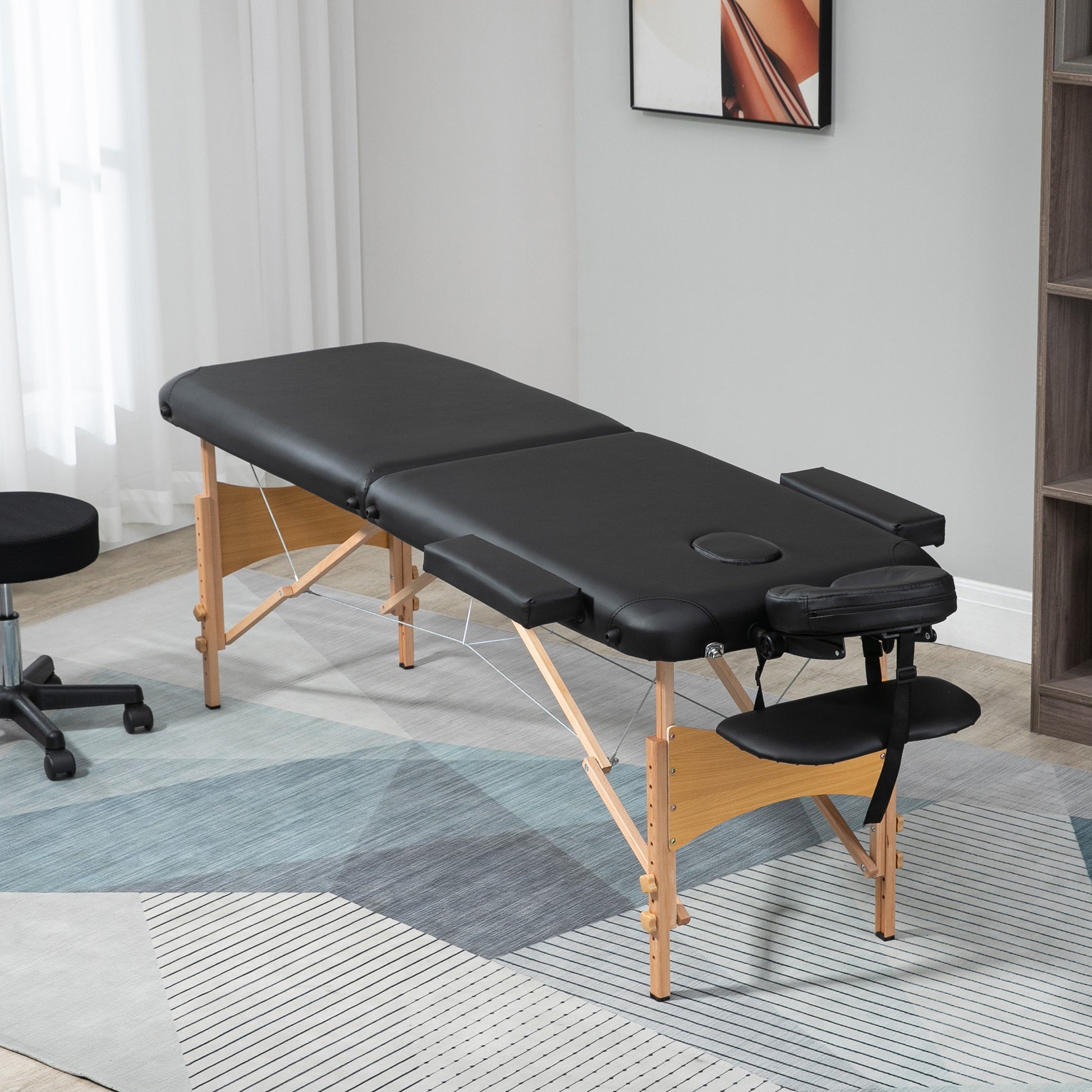 Professional Foldable Massage Table with Adjustable Height and Carrying Bag, Black - Borgè