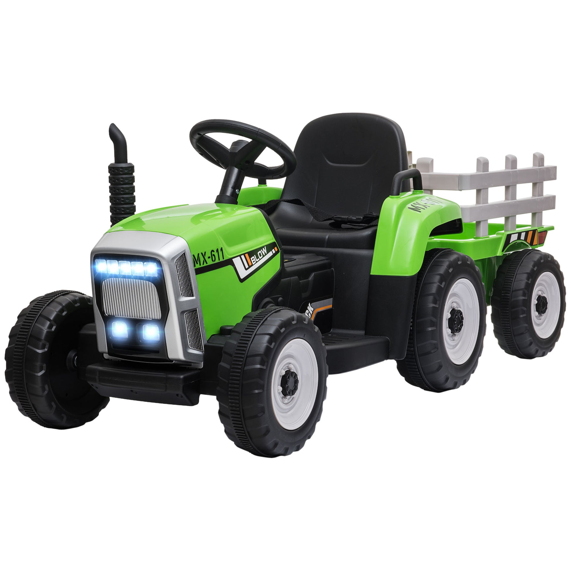 HOMCOM Electric Tractor for Children 3-6 Years with Removable Trailer, 12V Battery and Remote Control, Green - Borgè