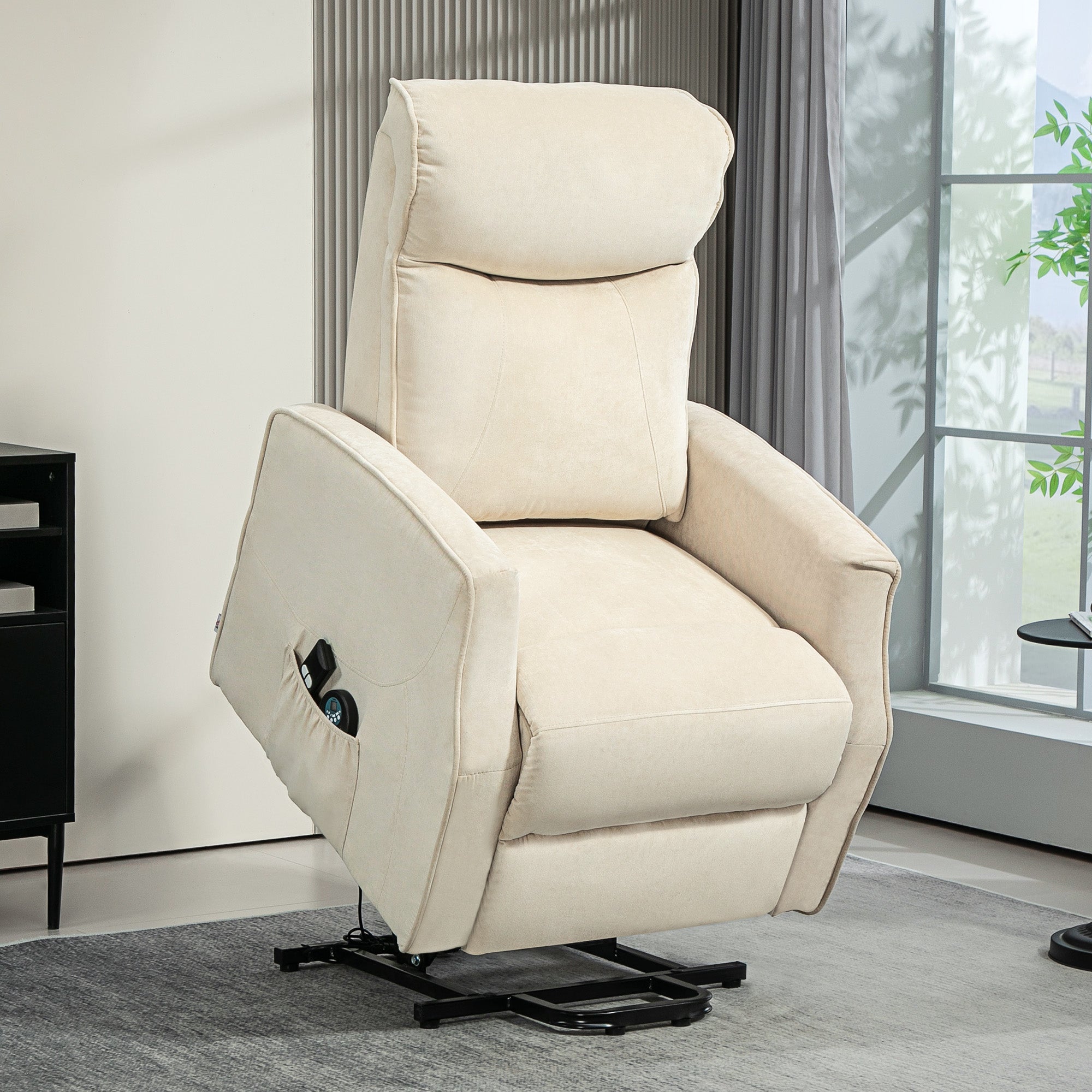 Lift Relax Chair with 8 Massage Points, 135° Reclining and 2 Remote Controls, Cream