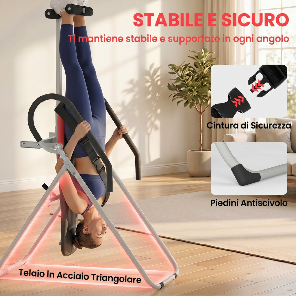 SPORTNOW Folding and Adjustable Inversion Bench with Safety Belt, Steel, 122x59x130 cm, Red and Black