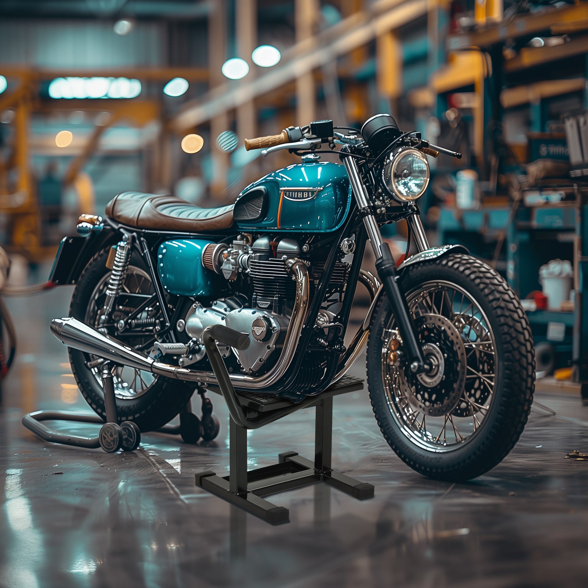 DURHAND Steel Motorbike Stand max 150kg with Rubber Surface and Crank, 48x34x43 cm, Black - Borgè