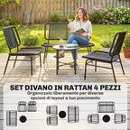 Outsunny 4-Piece Rattan Garden Furniture Set, Outdoor Sofa with Metal Coffee Table, Black