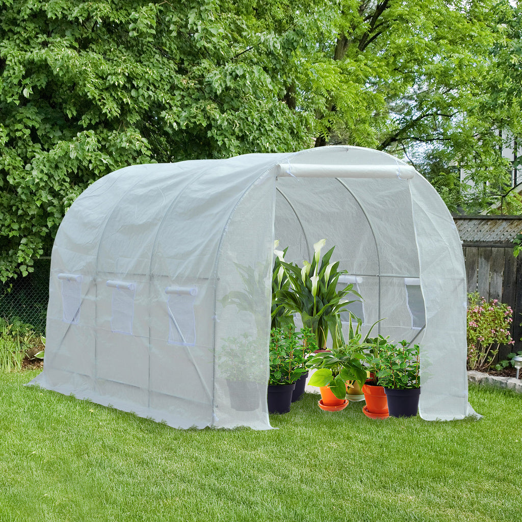 Outsunny Garden greenhouse tunnel for PI plants with iron, white, 350x200x200cm pipes - Borgè