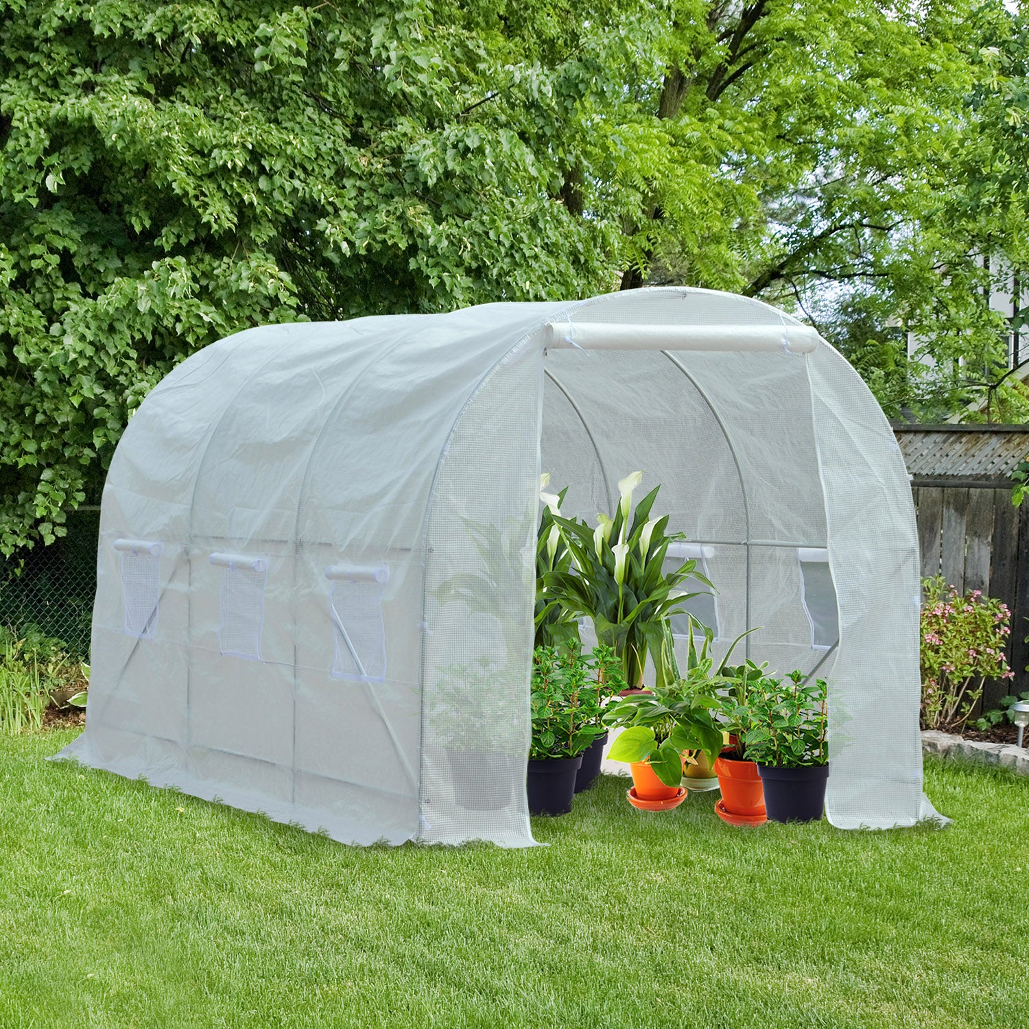 Outsunny Garden greenhouse tunnel for PI plants with iron, white, 350x200x200cm pipes - Borgè
