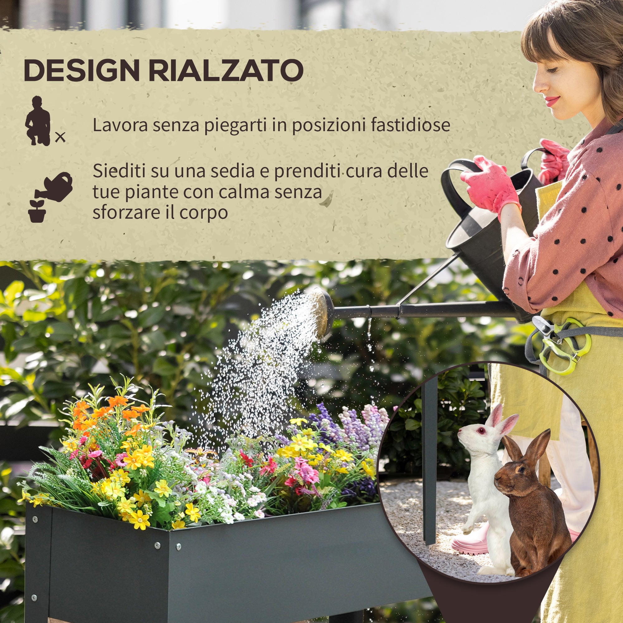 Outsunny Outdoor Fioriera Metal raised with 3 drainage holes, 100x30x80 cm, gray - Borgè