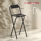 Set of 2 Folding Bar Stools with Footrest, Wood and Steel, 37x45x87 cm, Black