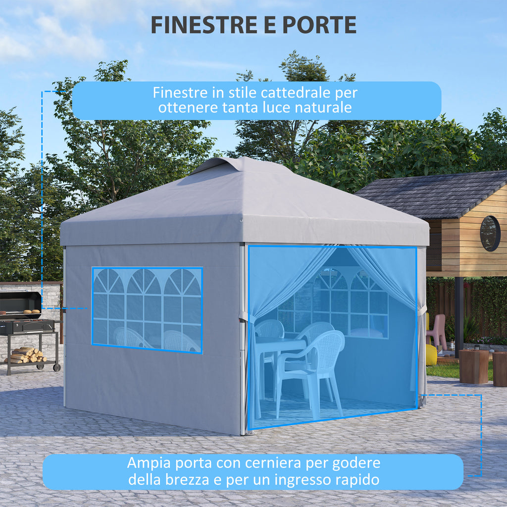 3x3m Folding Gazebo with 3-Level Adjustable Height, Windows and Carry Bag, Light Grey