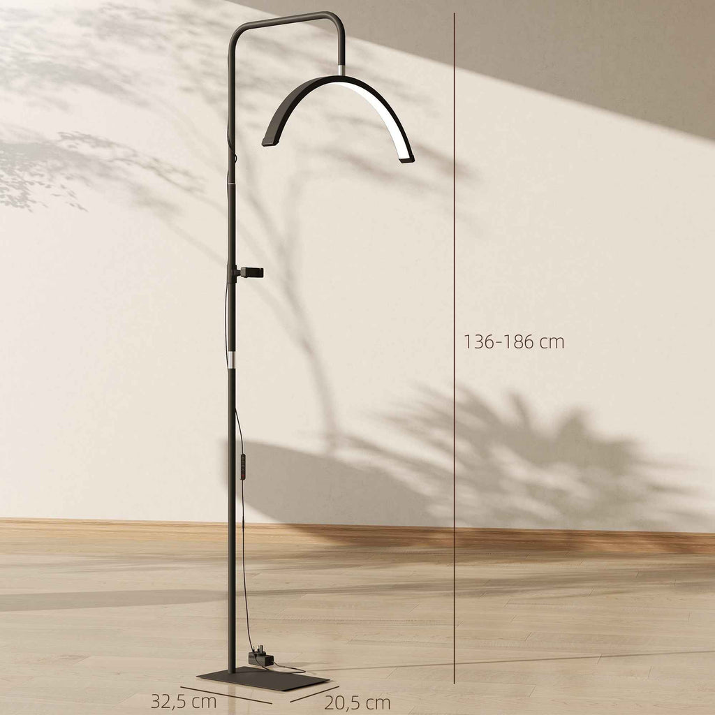 HOMCOM LED Floor Lamp with Half-Moon Head, Adjustable Height and Color Temperature, Remote Control, Black