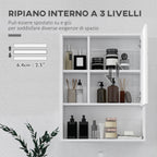 Bathroom Cabinet with Mirror, Shelves and Adjustable Shelf, Wall Mounted, 60x15x76cm, White