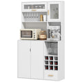 Mobile Pantry with Bottle Holder, Cabinets, Shelves and Drawer, in Chipboard and Wood, 100x38x172 cm, White