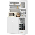 Mobile Pantry with Bottle Holder, Cabinets, Shelves and Drawer, in Chipboard and Wood, 100x38x172 cm, White