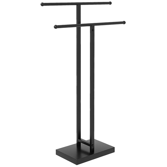 Freestanding Towel Holder for Bathroom with 2 Metal Bars, 50x18. 5x85cm, Black