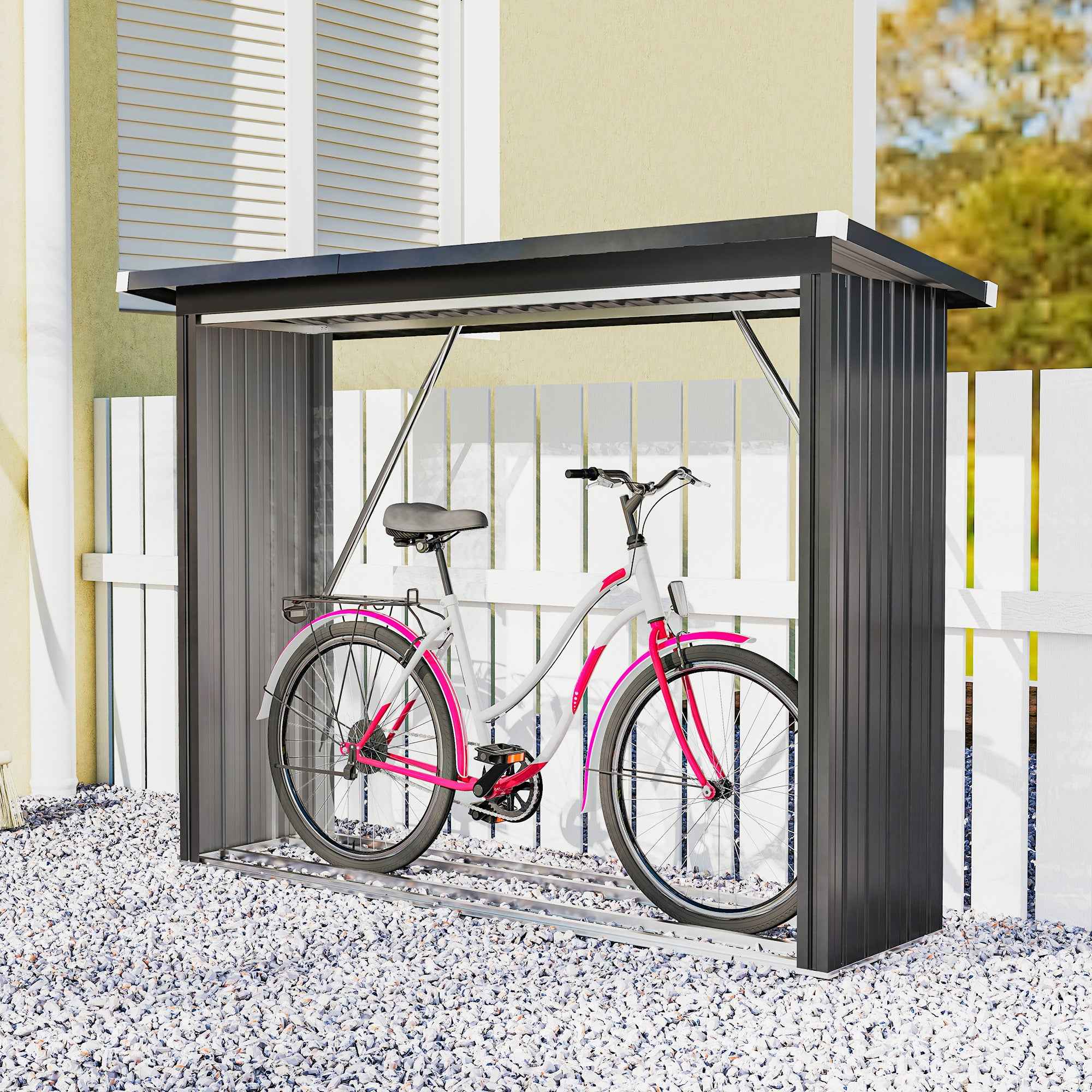 Outsunny Outdoor Steel Log Shed, Raised Base and Sloped Roof, 213x66.5x150 cm, Dark Grey