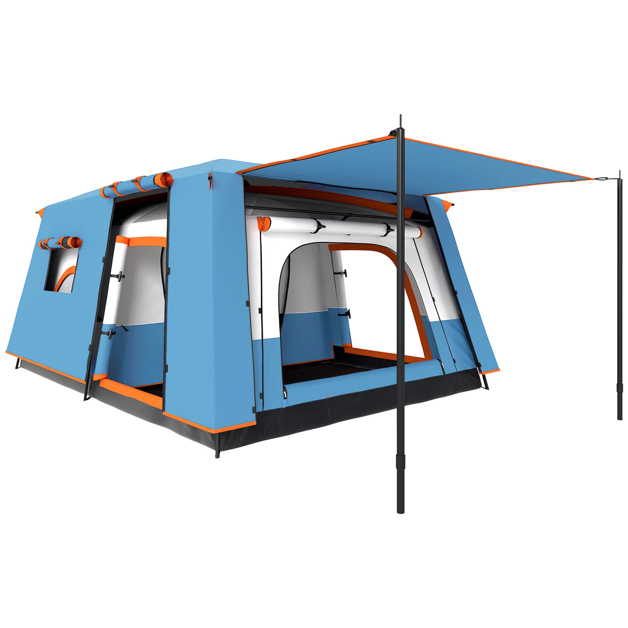 4-6 Person 2-Room Camping Tent with Veranda, Waterproof and UPF 30+, Carry Bag, Blue