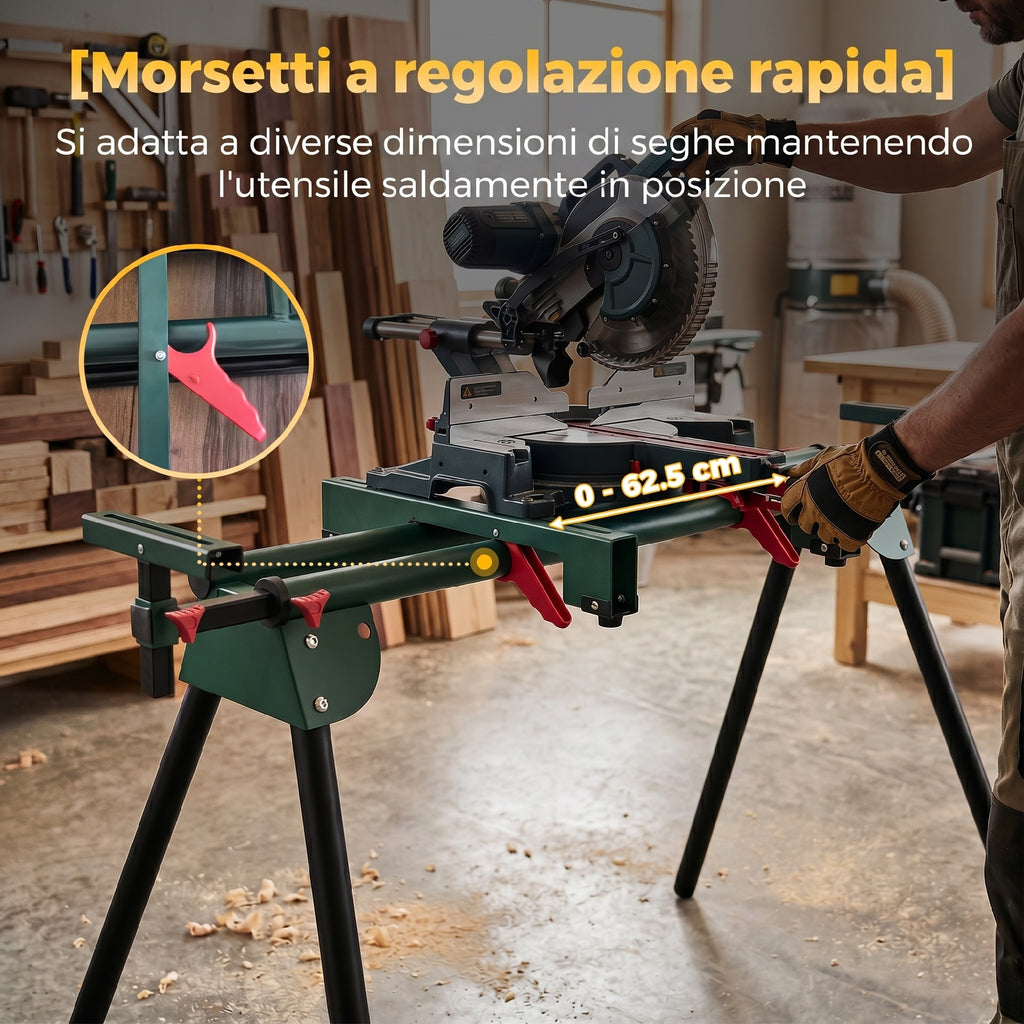 HOMCOM Mitre Saw Stand with Adjustable Arms, Folding Legs, Adjustable Height, 150 kg Capacity, Green