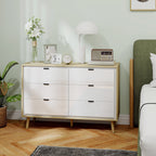 6-Drawer Wooden Chest of Drawers for Bedroom, 110x40x75 cm, Gloss White and Oak