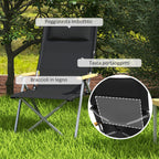 Folding Camping Chair with Adjustable Backrest, Aluminum and Polyester 74x59.5x98 cm, Black