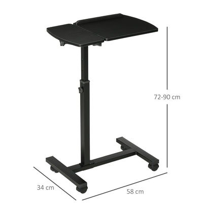 Height Adjustable Laptop Table with Wheels, Tiltable Laptop Stand 58x34x72-90cm, Metal and Wood Black