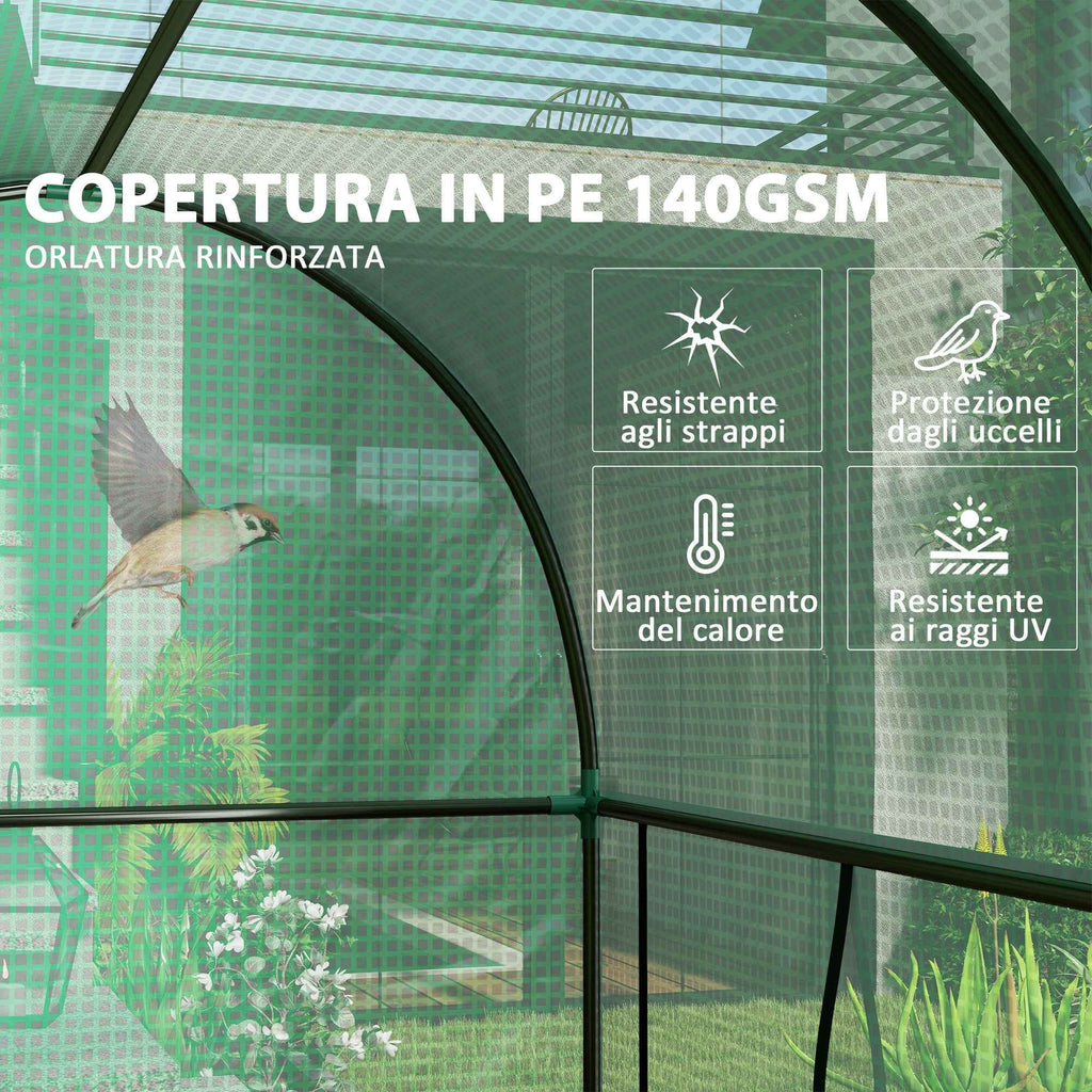 Outsunny 2m² Garden Greenhouse, 2 Roll-Up Doors, 140g/m² Anti-UV PE Cover, 2x1x1.78m, Green