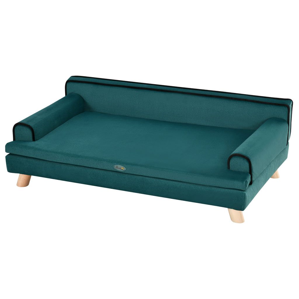 Sofa for Large Dogs with Padding, Soft and Washable Cover, Wooden Legs, Green