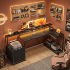 Corner Gaming Desk with Charging Hub, LED Lights and Monitor Stand, Wood and Steel, 192.5x80x86.5 cm, Black