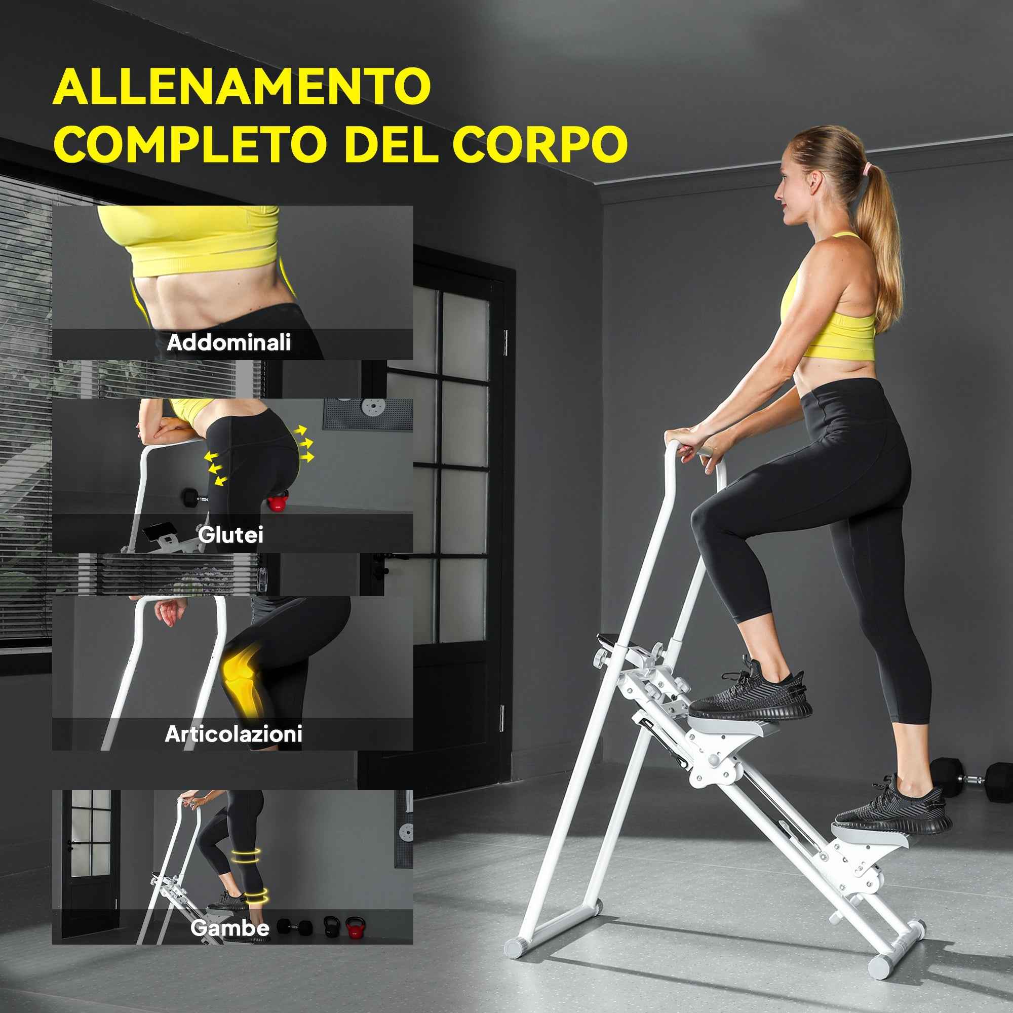 SPORTNOW Folding Vertical Climber Stepper with Adjustable Handle, Non-Slip Pedals and LCD Monitor, White