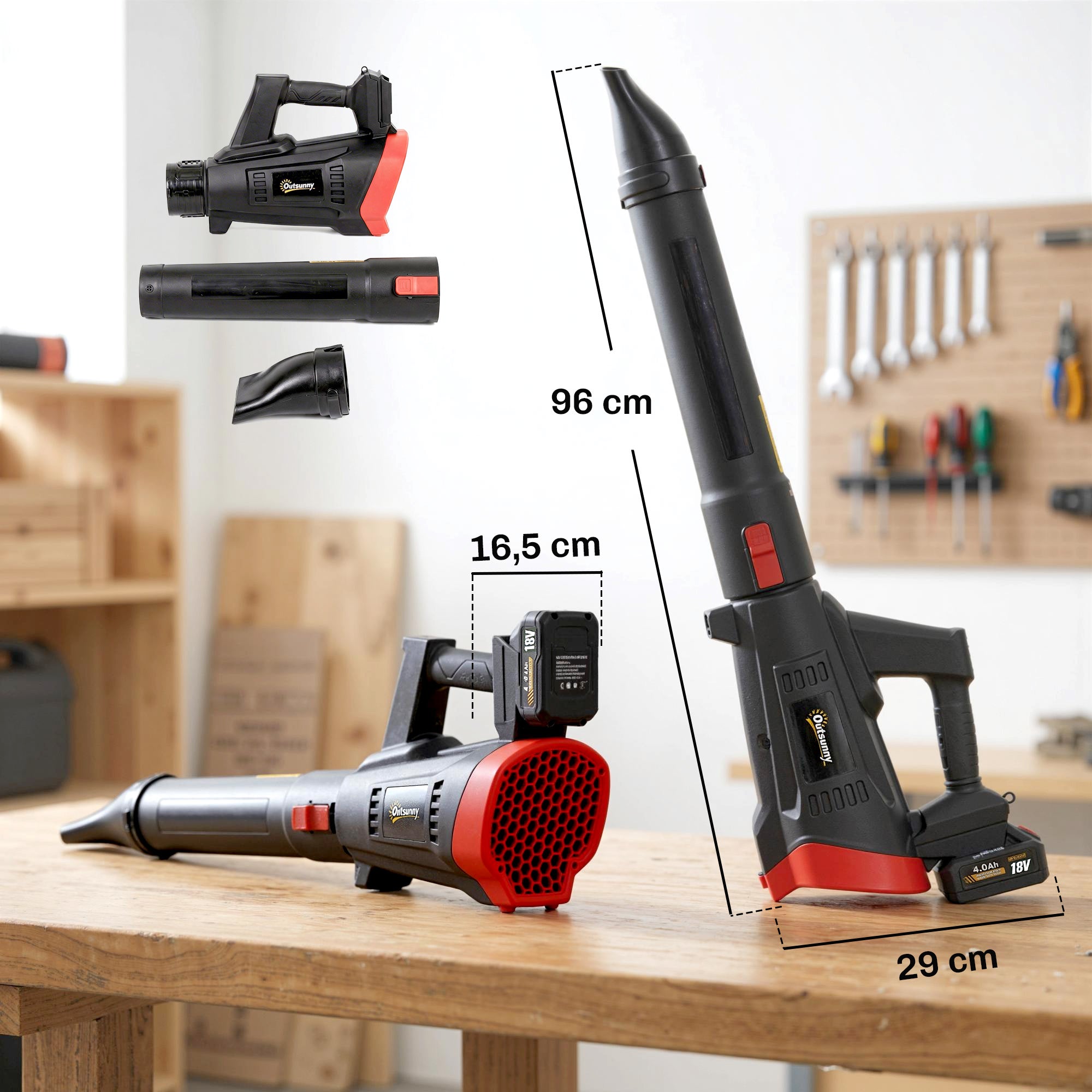 Outsunny 18V Cordless Leaf Blower, 600W Brushless Motor, 3 Speed Levels, Turbo Boost, Battery Charger, Lightweight
