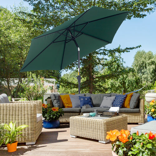 2.6x2.4m Garden Umbrella with Tilting Head, in Aluminum and Polyester, Dark Green and Black