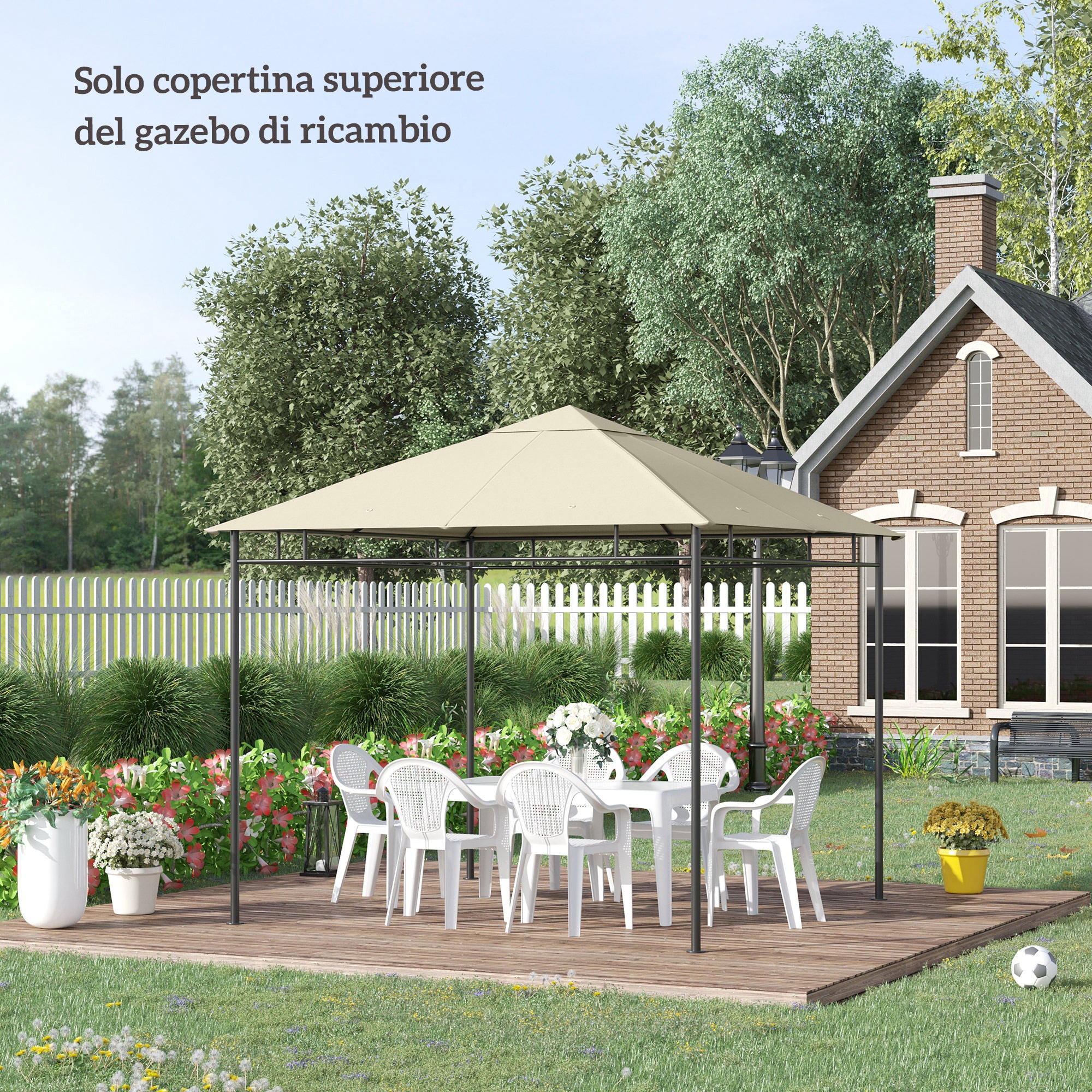 Outsunny 3x3m Polyester Gazebo Replacement Roof with Air Vents and Drainage Holes, Cream