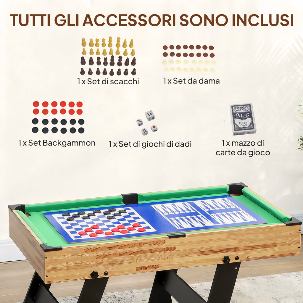 SPORTNOW 13-in-1 Folding Game Table with Foosball, Ping Pong, Hockey, Billiards, Chess and More, Walnut