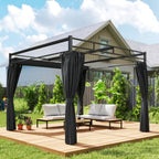Outsunny Pergola Gazebo 3x3 m with Sliding Roof UV30+ and 4 Side Walls, Dark Grey