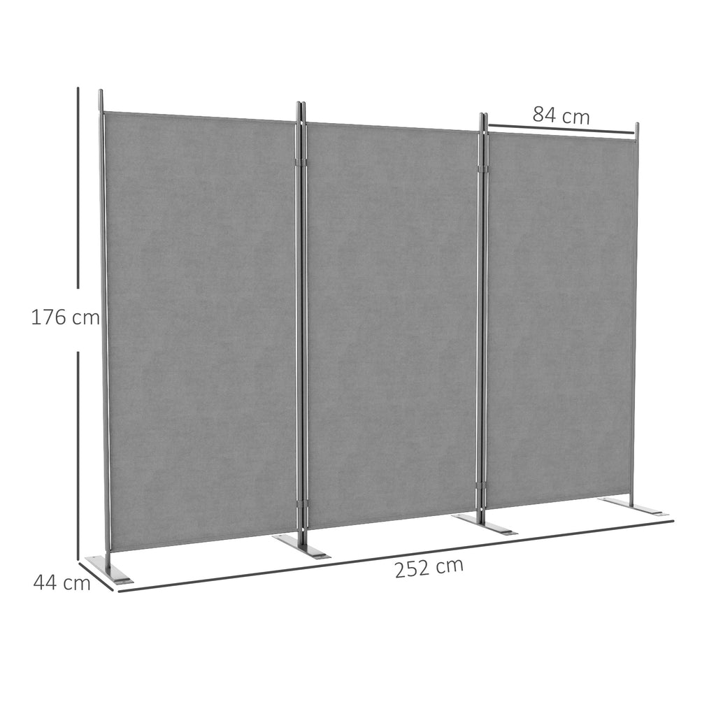 Outdoor Screen with 3 Folding and Adjustable Panels, in Polyester and Metal, 252x44x176 cm, Charcoal Gray