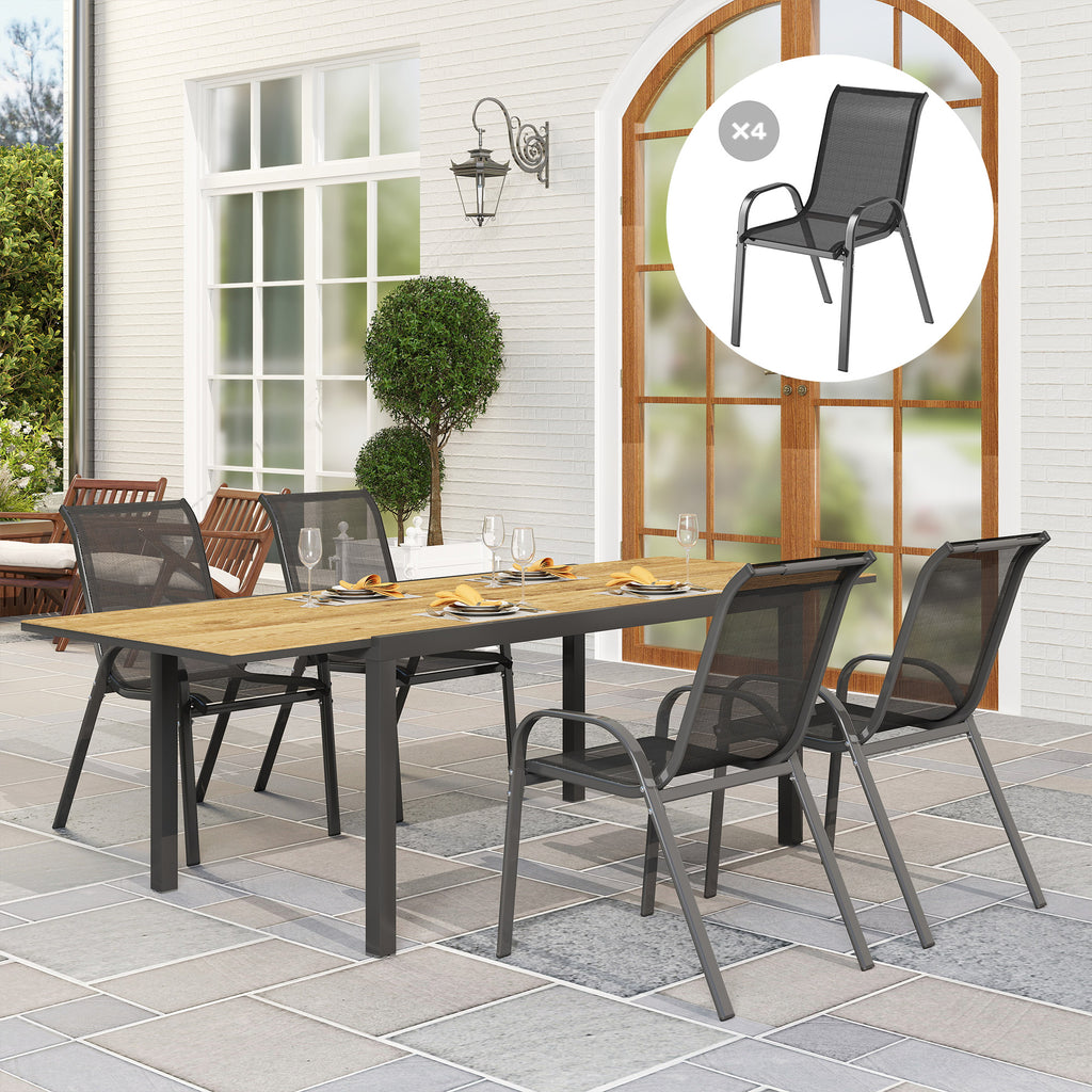 Set of 4 Stackable Garden Chairs in Steel and Breathable Mesh Fabric, 54x71x93 cm, Black
