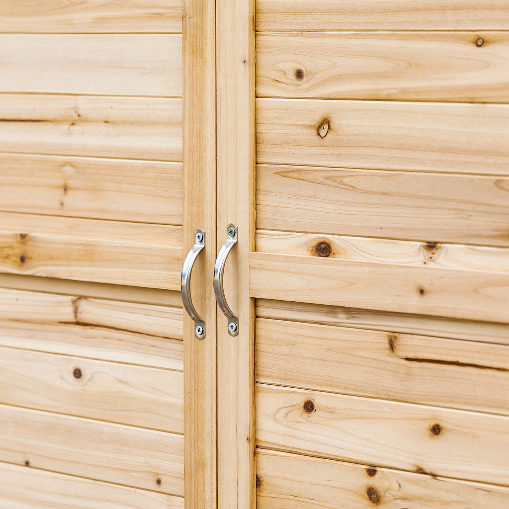 Outsunny outdoor cabinet with 2 fir wood shelves with raised design and 2 doors, 83x40x92 cm - Borgè