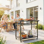 Outsunny Barbecue Cart, 2 Shelves, Pizza Stand, Bag Holder and Hooks, Black.