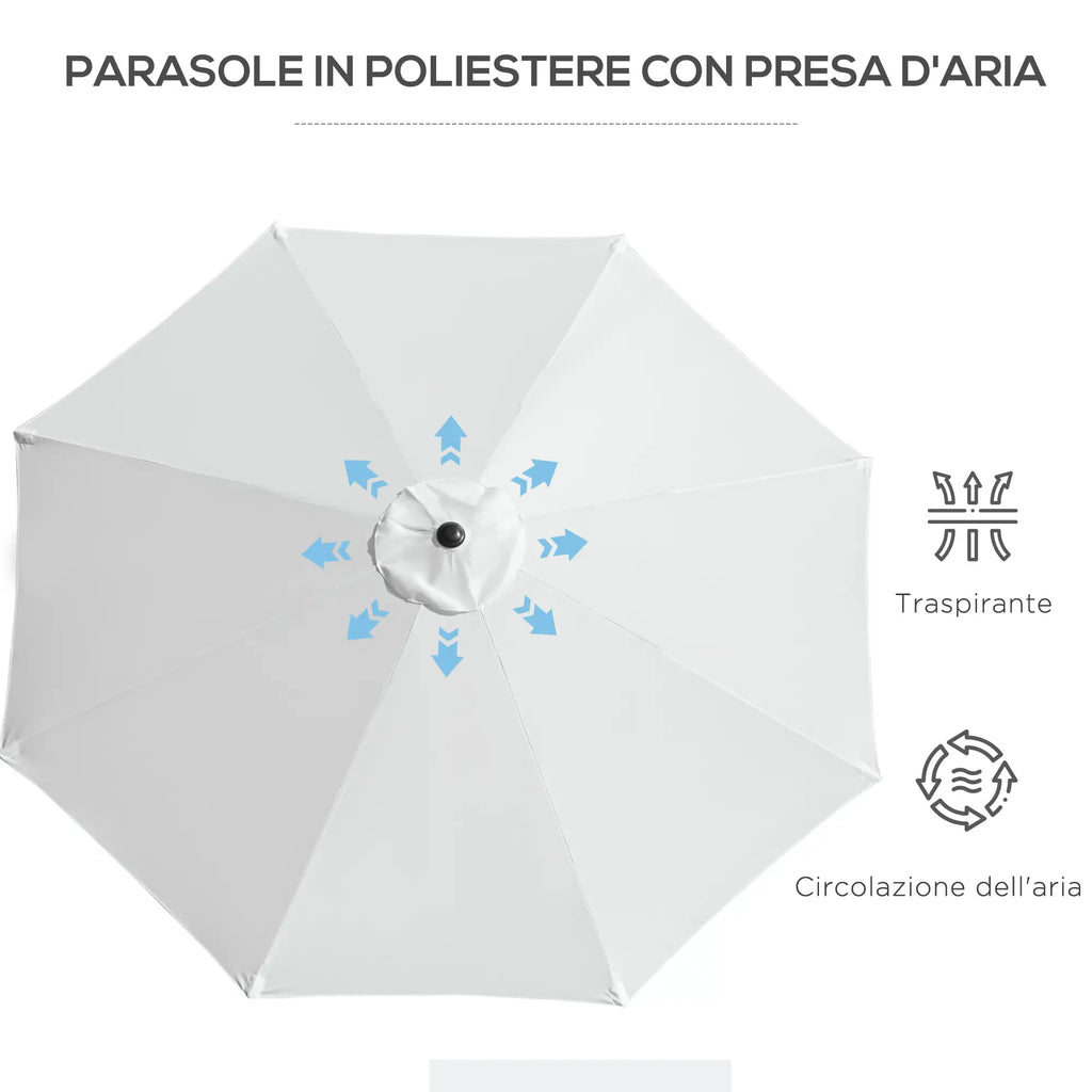 Garden Umbrella 3x2.5 m Tiltable with Removable Pole, in Metal and White Polyester - Borge' Group Limited