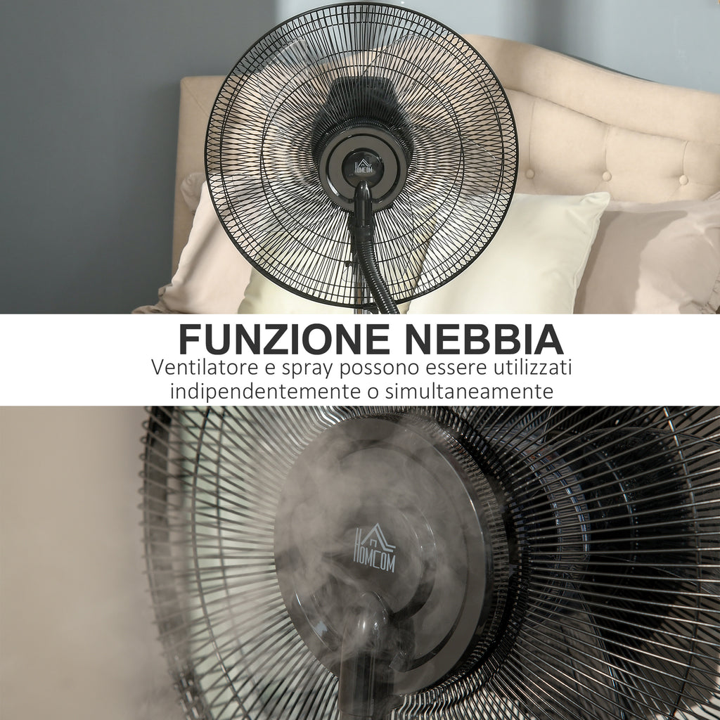 Misting Fan with 5m Remote Control, 12h Timer and 70° Oscillation, 3 Speeds, 3 Functions and Mosquito Repellent, 3.1L Tank, 90W, Ф44.5x135cm Black