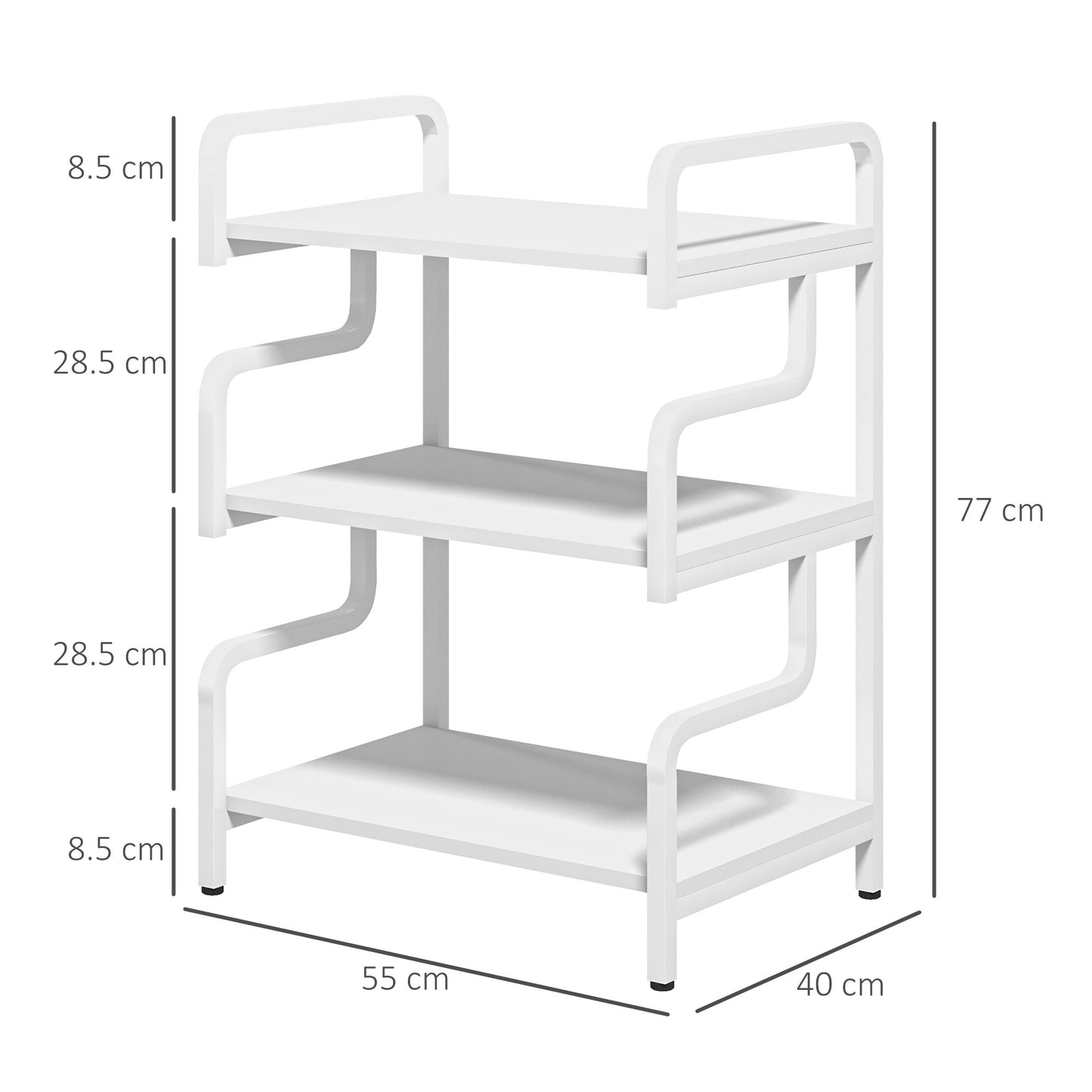 Printer desk: 3-Level Industrial Printer Stand, in Metal and Chipboard, 55x40x77 cm, White