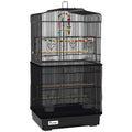 PawHut Bird Cage with Handle, Removable Tray, Wooden Perches, Swing and Bowls, 46.5x35.5x92cm, Black
