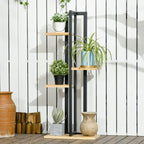 Industrial Style 4-Tier Plant Rack in Fir Wood and Metal, 45x25x110 cm, Black and Wood Color