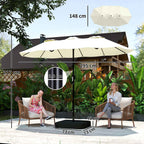 Outsunny 12-Ribbed Double Umbrella with Crank Handle, Cross Base and Bags, Metal and Polyester, 3x1.5 m, Beige