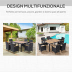 7-Piece Garden Table and Chair Set in PE Rattan and Wood with Soft Cushions, Black - Borge' Group Limited