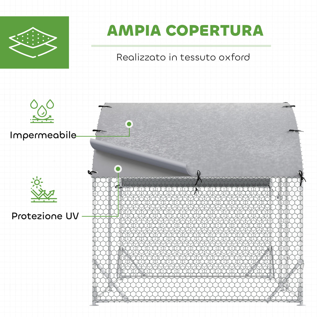 PawHut Galvanized Metal Chicken Run with Roof and UV Cover, 280x190x197 cm, Silver