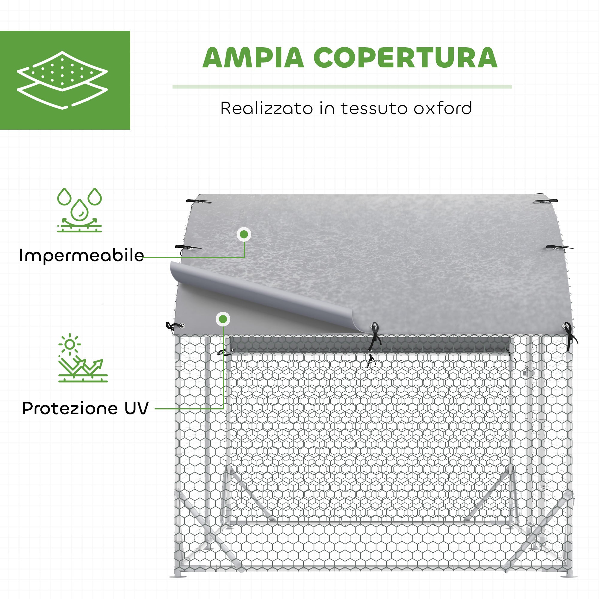 PawHut Galvanized Metal Chicken Run with Roof and UV Cover, 280x190x197 cm, Silver