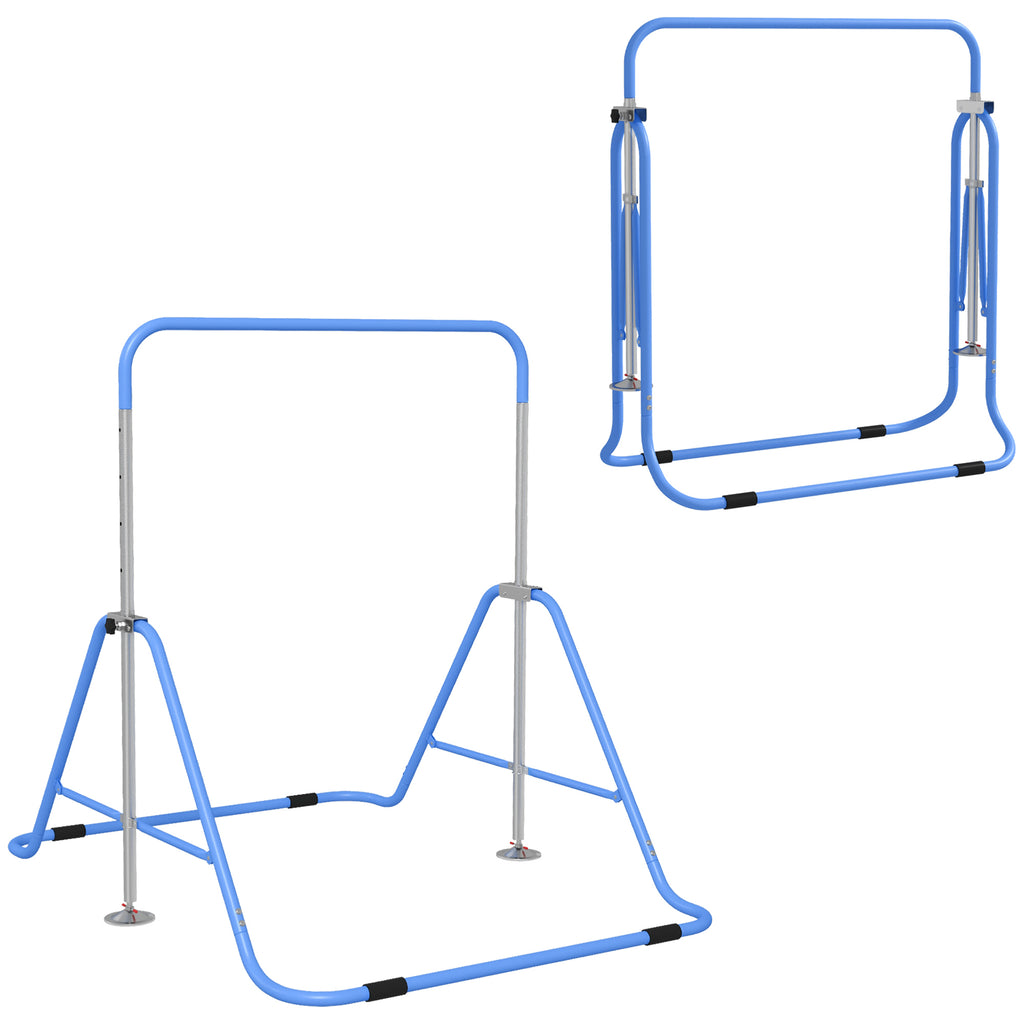 HOMCOM Gymnastics Bar for Children Ages 3+ with 5-Level Adjustable Height, Steel, Blue