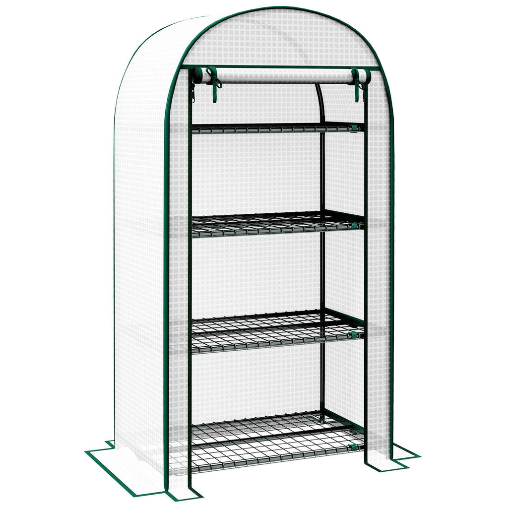 Outsunny Vertical Garden Greenhouse with 4 Metal Shelves and PE Cover, 80x50x160 cm, White