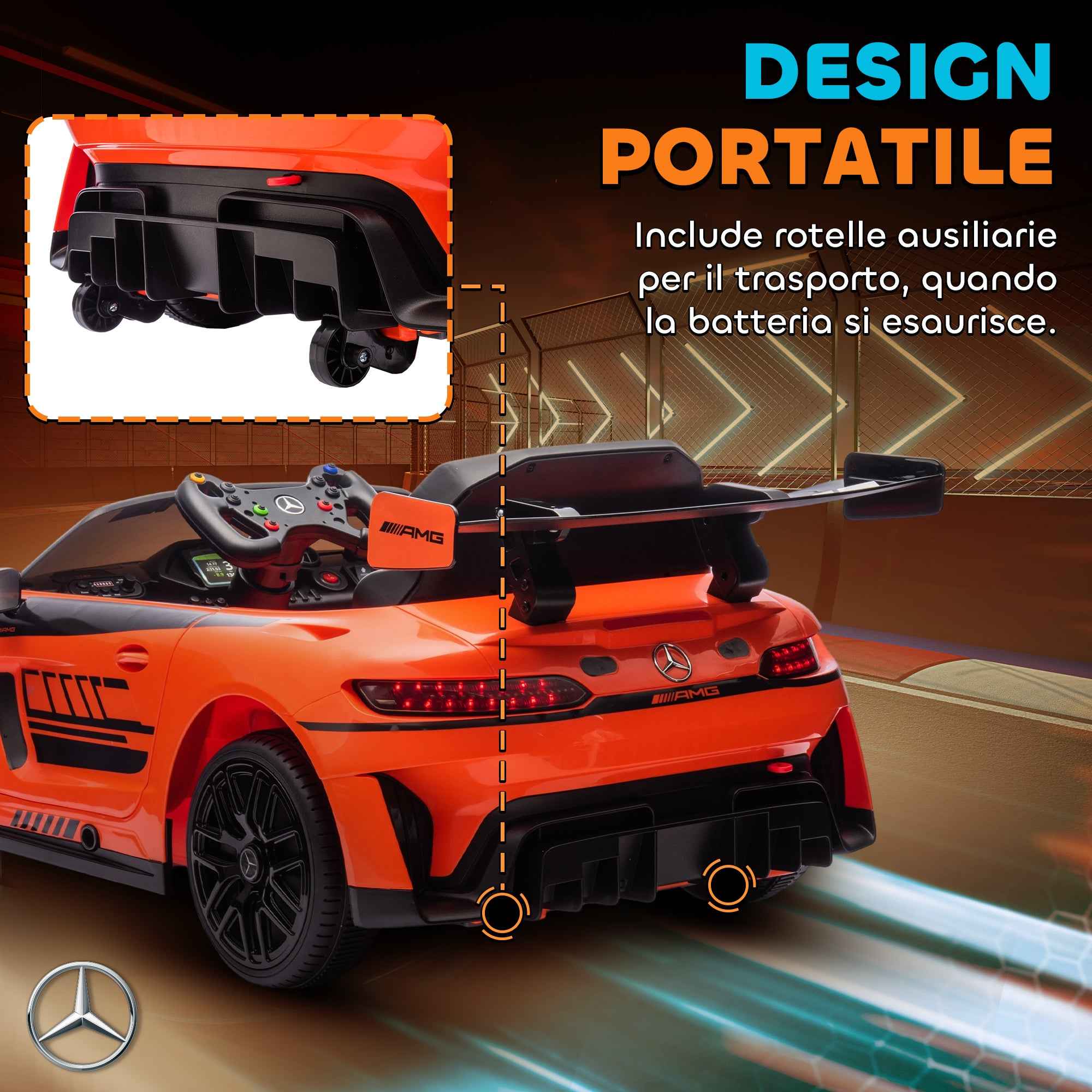 AIYAPLAY Electric Car for Children 3-8 Years Mercedes-AMG 12V with Remote Control, LED Lights, Transport Wheels, Orange