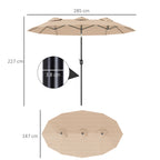 Double Umbrella Tiltable at 45° with Crank and Air Vents, in Steel and Polyester, 285x147x227 cm, Coffee