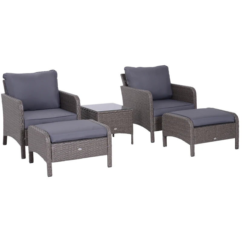Garden Furniture Set 2 Armchairs 2 Footstools 1 Coffee Table in Tempered Glass Rattan Grey - Borge' Group Limited